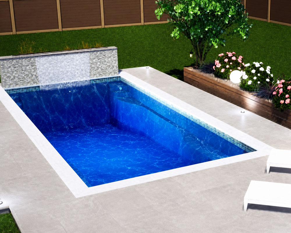 backyard oasis with Laguna inground fiberglass pool Jackson MS